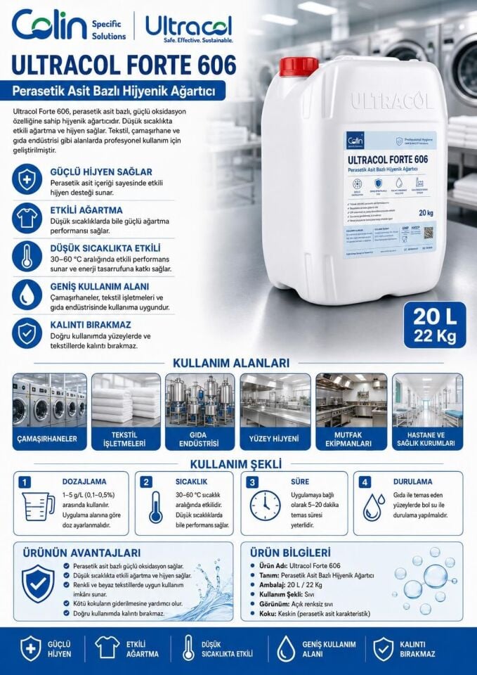 ULTRACOL FORTE 606 - Perasetik Asit Bazlı Hijyenik Ağartıcı 20 Kg